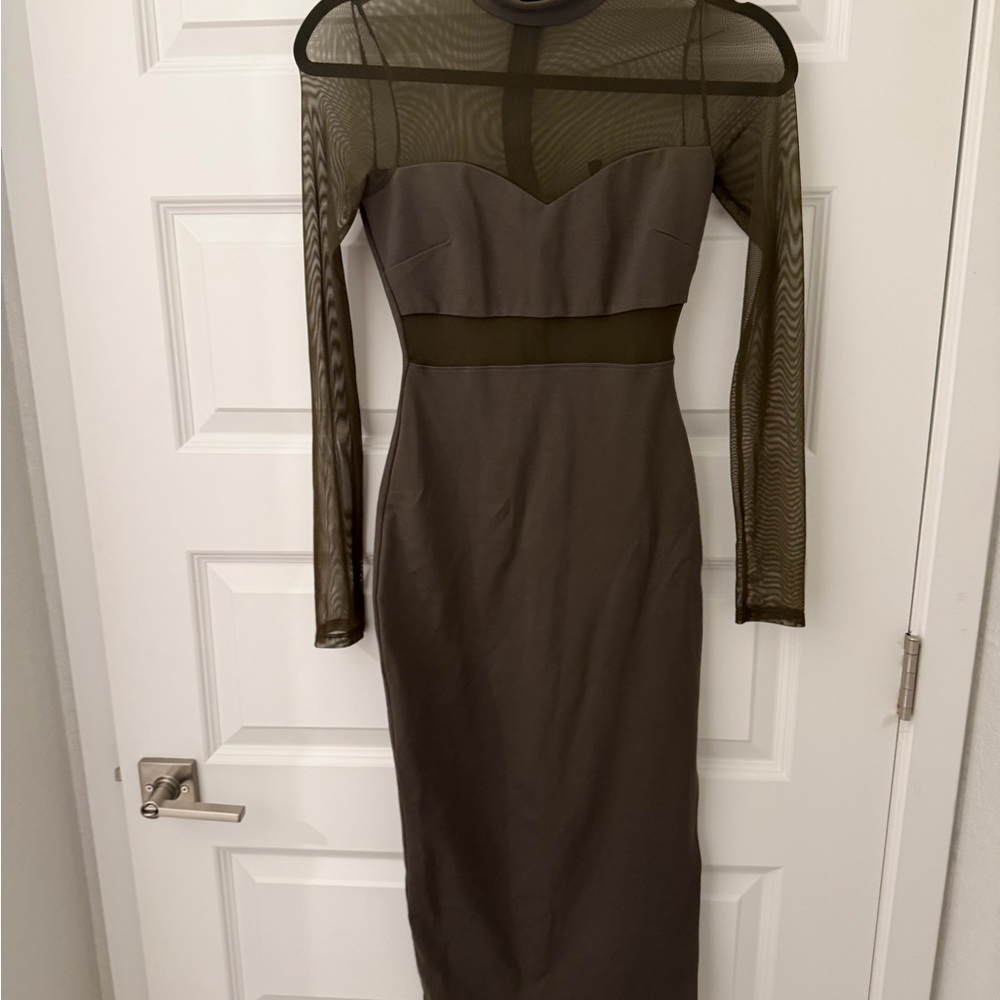 Lulu's Olive Long Sleeve Mesh Dress